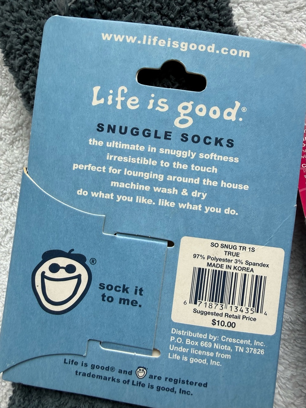 Life is Good Blue Gray Snuggle Socks - Aloe Infused Gray Sleep Socks - Picture 2 of 7